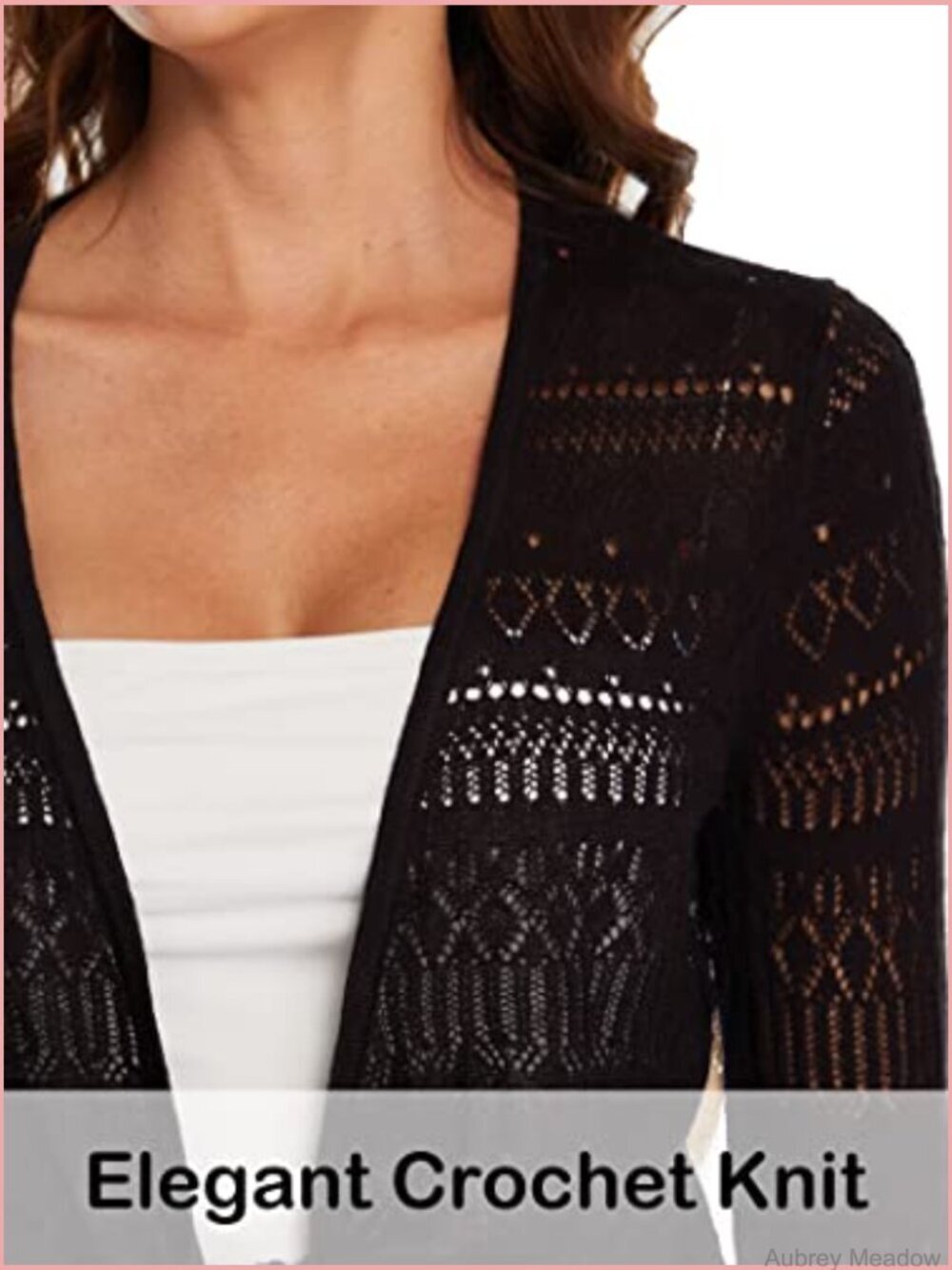 Crochet Tie Front Sheer Shrug Cardigan 3/4 Sleeve Lightweight Summer - Picture 6 of 7